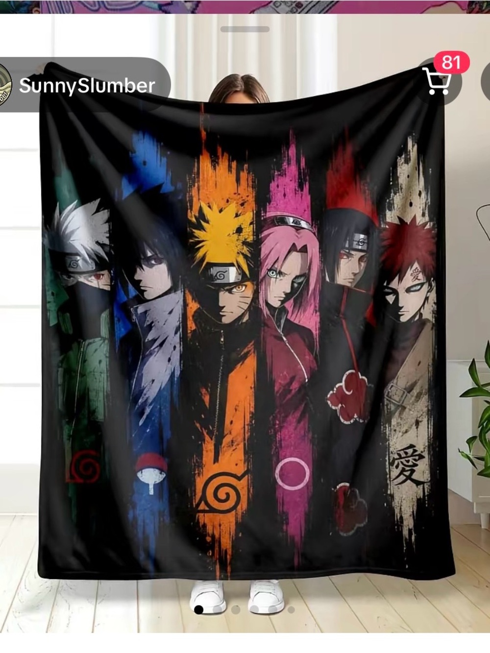 Brand new Naruto Character Panel Tapestry — Black with Multicolor Accents